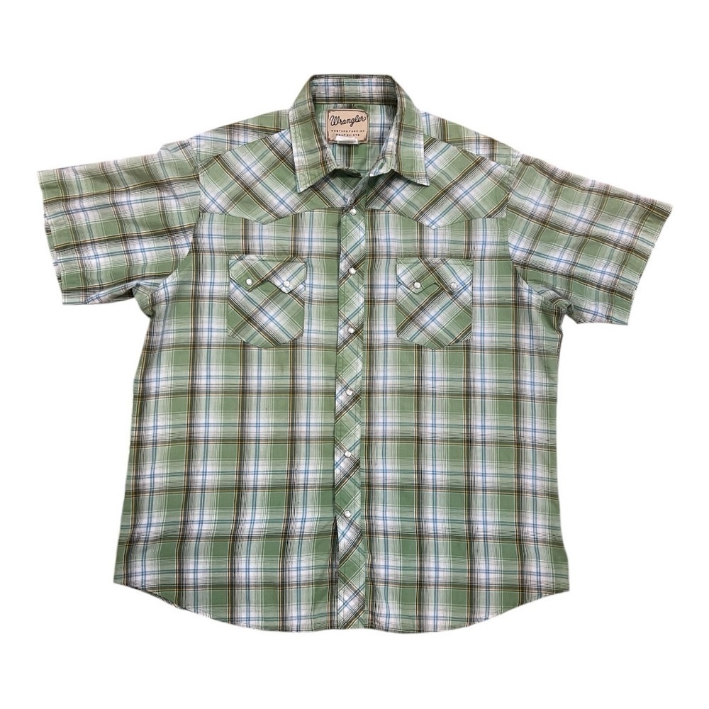 Wrangler Green Plaid Snap Button Shirt Size XL Men